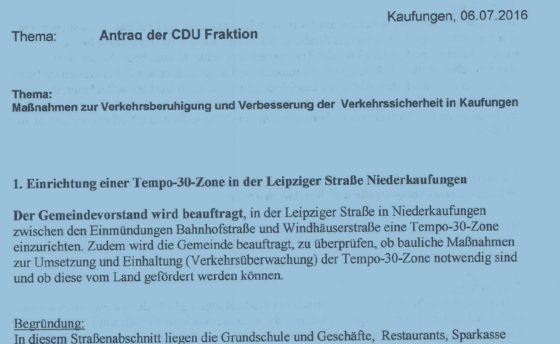 Antrag CDU Verkehrsberuhigung